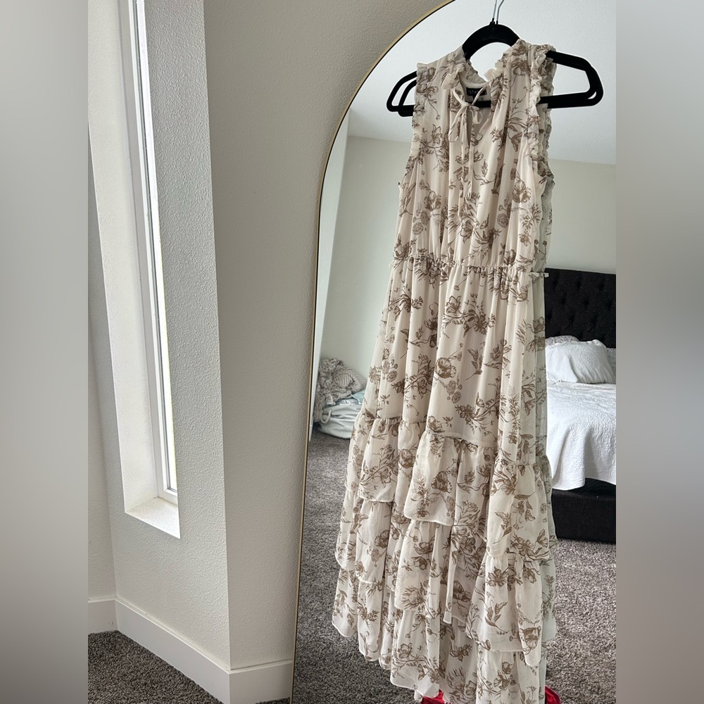 1. State Floral Cream and Brown Maxi Dress